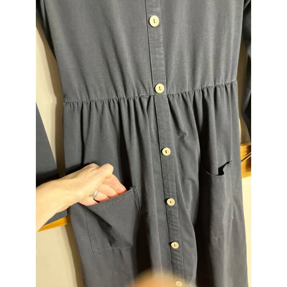 Black Jersey Knit Dress Fit Flare Midi Comfy Casual Cotton Pockets Basic Women S - Picture 6 of 9